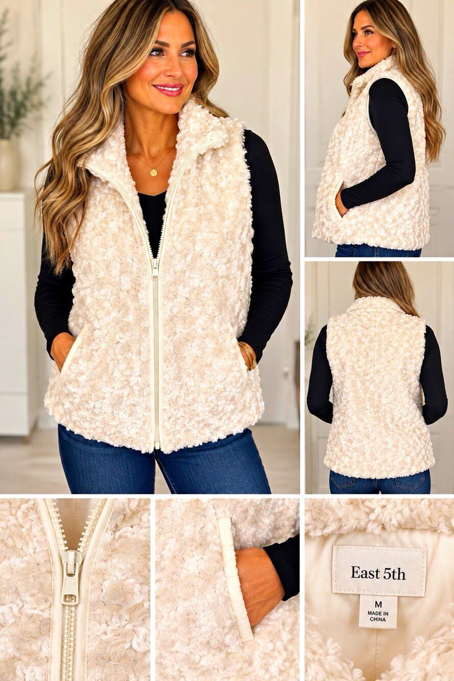East 5th Cream Women’s Full Zip Lined Vest w/ Pockets Size M
